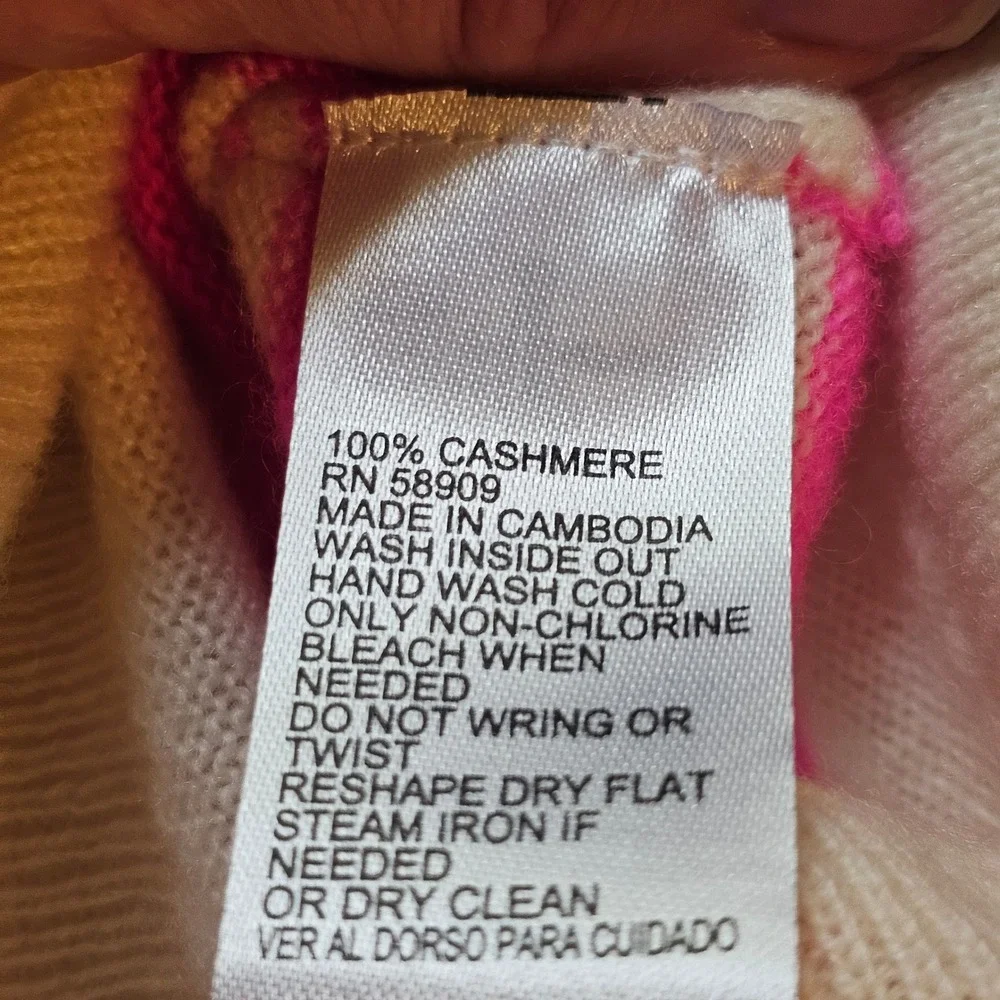 Antonio Melani Cashmere Sweater M Cream Pink Breton Striped Preppy Parisian Luxe